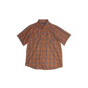 DIXXON Bandera Shirt Mens XL Orange Blue Plaid Bamboo Blend Western Pearl Snap